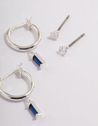 Silver Plated Brass  Cubic Zirconia Sapphire Cut Huggie Earrings 6-Pack - link has visual effect only