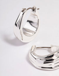 Silver Plated Molten Medium Hoop Earrings - link has visual effect only