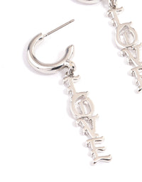 Rhodium Love Text Earrings - link has visual effect only