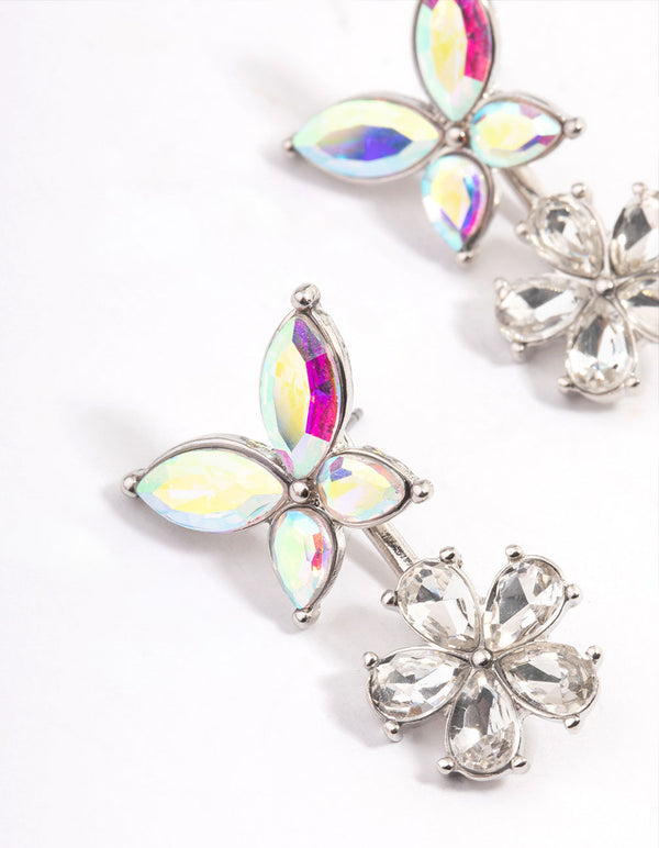 Silver Crystal Flower Wrap Earrings