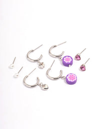 Silver Puffy Heart Stacker Earrings - link has visual effect only