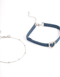 Silver Denim Heart Choker - link has visual effect only