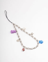 Silver Multi Charm Phone Strap - link has visual effect only