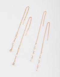 Gold Pearly Diamante Threader Earrings Pack - link has visual effect only