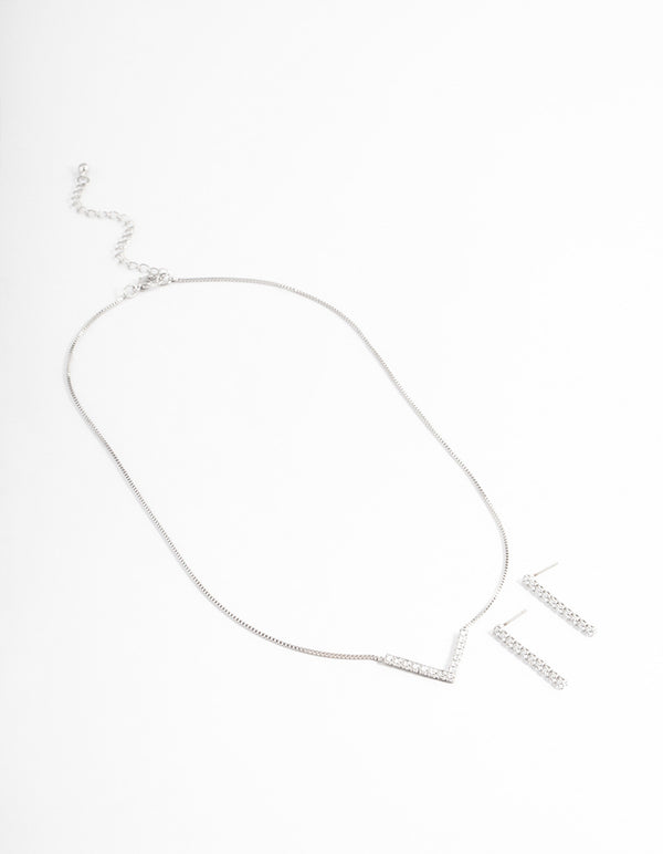 Silver Cubic Zirconia V-Shape Jewellery Set