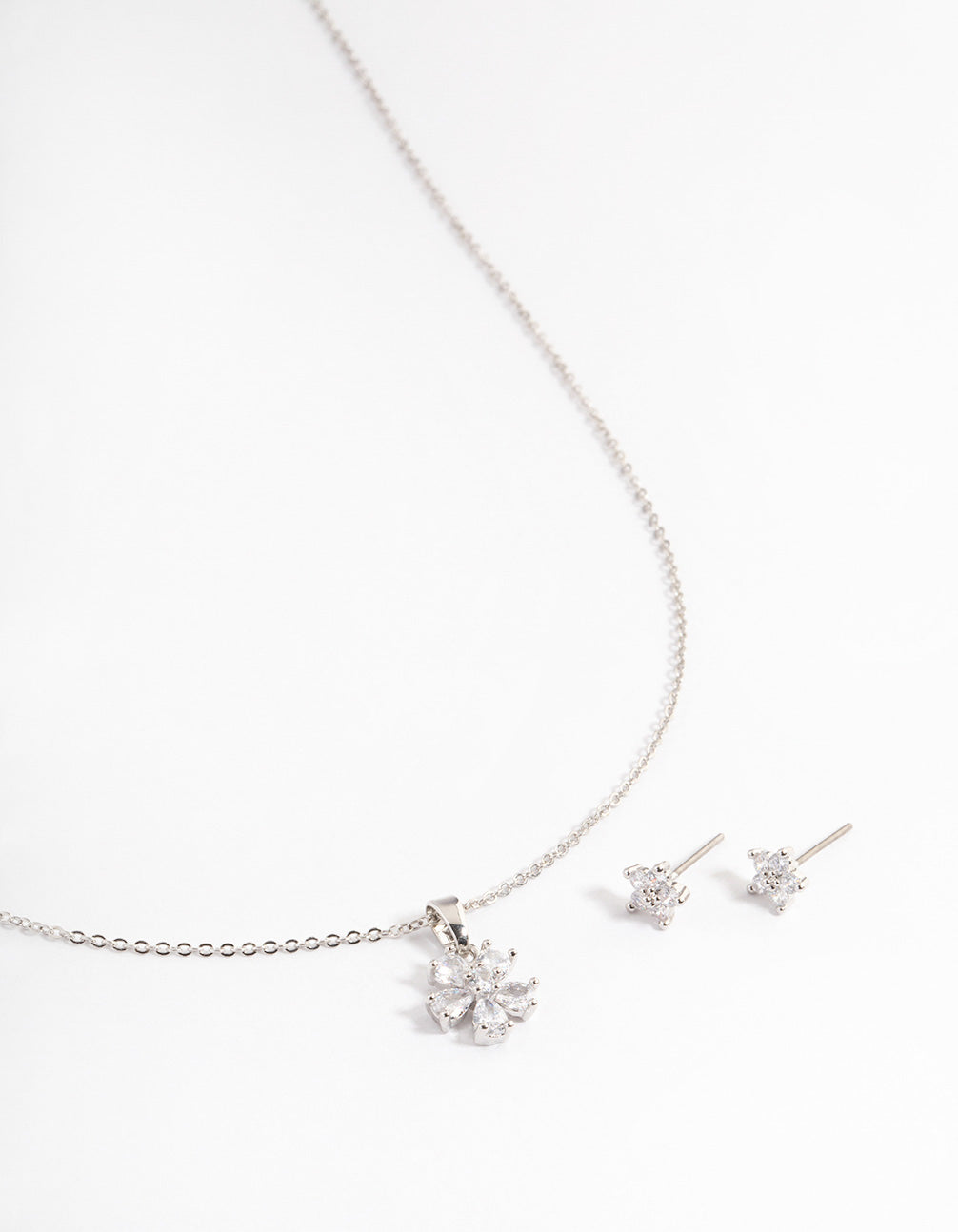 Silver Cubic Zirconia Flower Jewellery Set