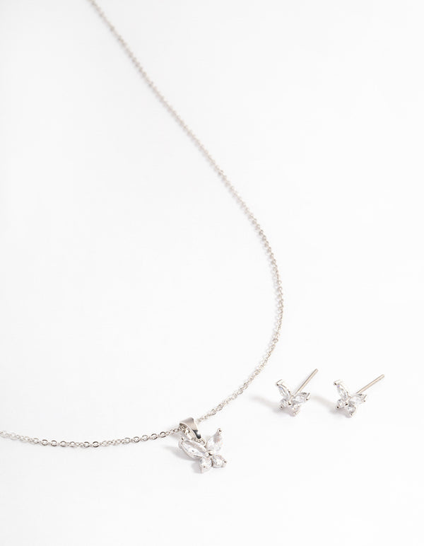 Silver Cubic Zirconia Butterfly Jewellery Set