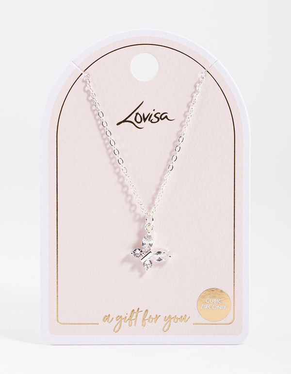 Silver Asymmetrical Butterfly Necklace