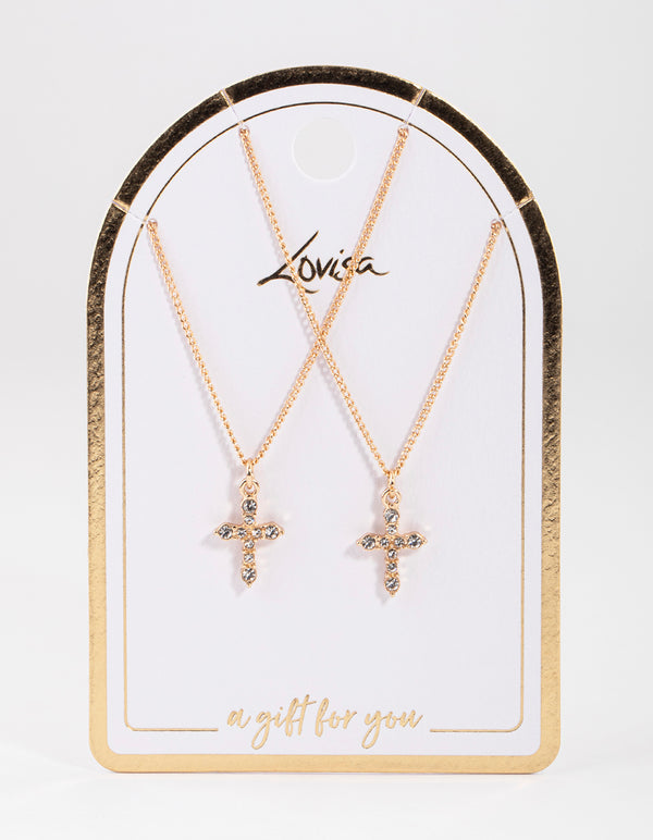 Gold Classic Diamante Cross Necklace Pack