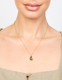 Waterproof Gold Plated Stainless Steel Teardrop Stone Pendant Necklace - link has visual effect only