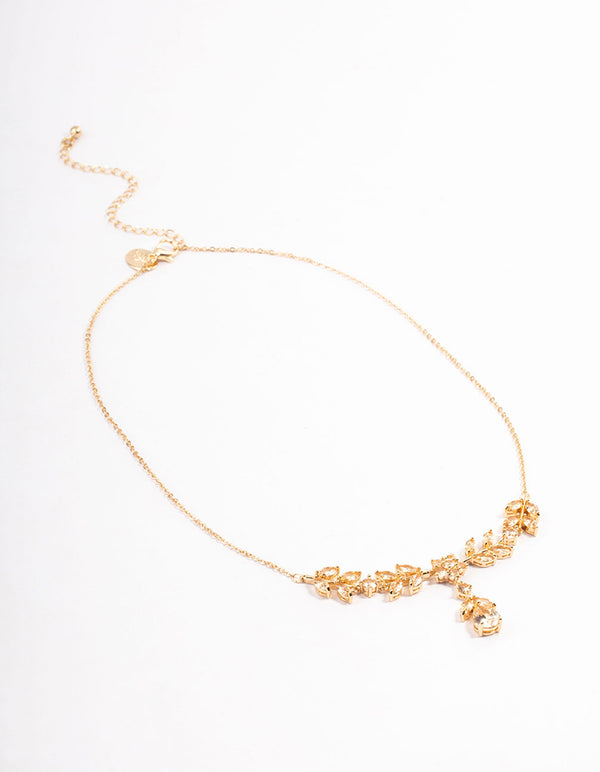 Gold Diamond Simulant Floral Y-Necklace
