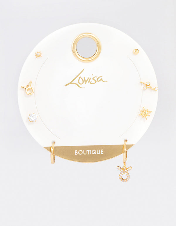Gold Plated Taurus Star Sign Ear Stackers