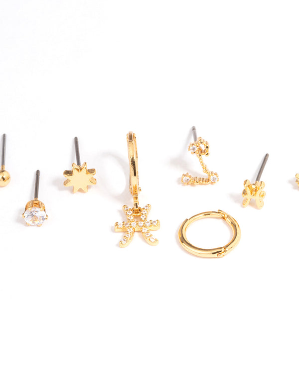 Gold Plated Pisces Star Sign Ear Stackers