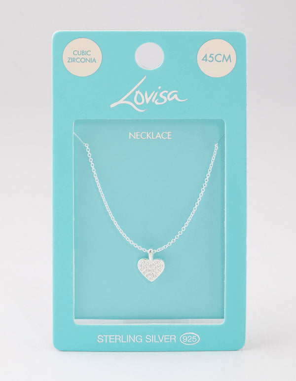 Sterling Silver Pave Cubic Zirconia Heart Necklace