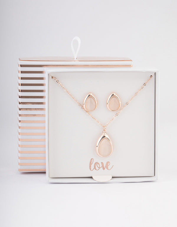 Rose Gold Cateye Pear Jewellery Set