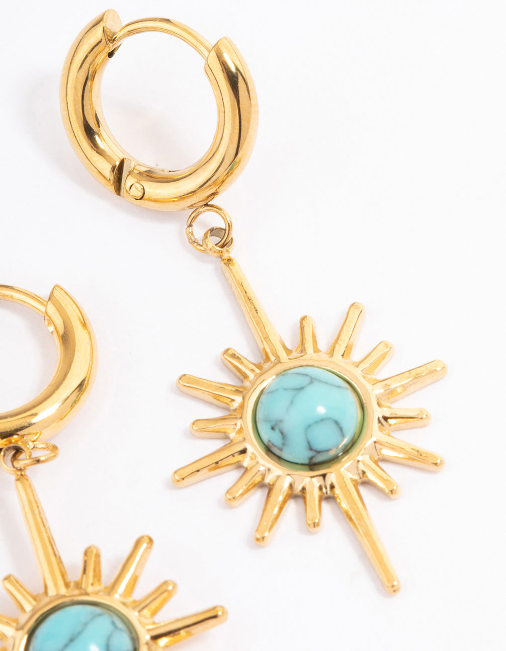 Waterproof Gold Plated Stainless Steel Semi Precious Turquoise Sunshine Huggie Hoops