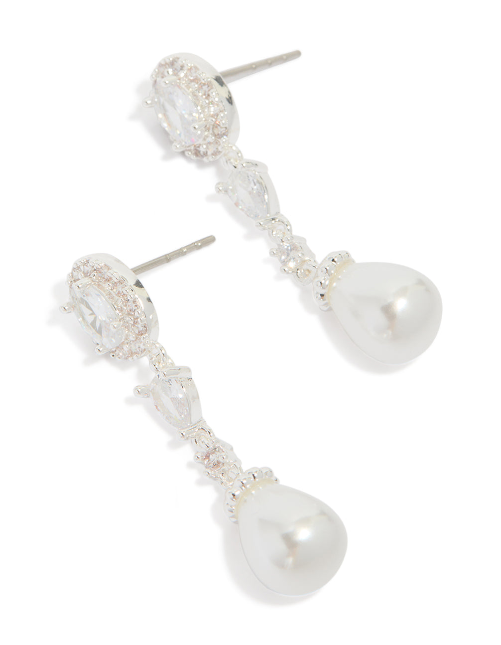 Silver Plated Cubic Zirconia Halo Pearl Drop Earrings