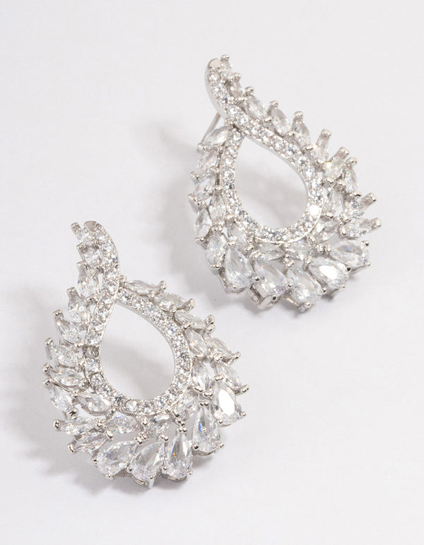 Silver Plated Cubic Zirconia Stone Swirl Earrings