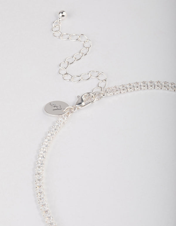 Silver Plated Fine Cubic Zirconia Cupchain Tennis Necklace