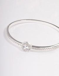 Silver Plated Halo Cubic Zirconia Bangle - link has visual effect only