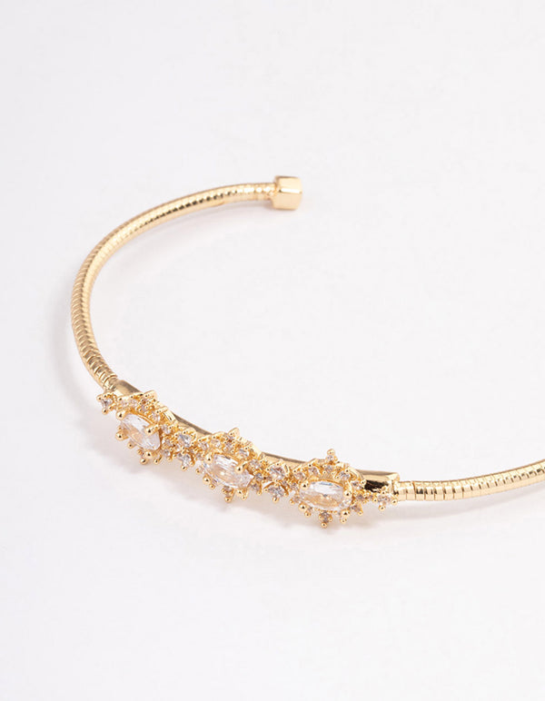 Gold Plated Cubic Zirconia Trio Flower Wrist Cuff