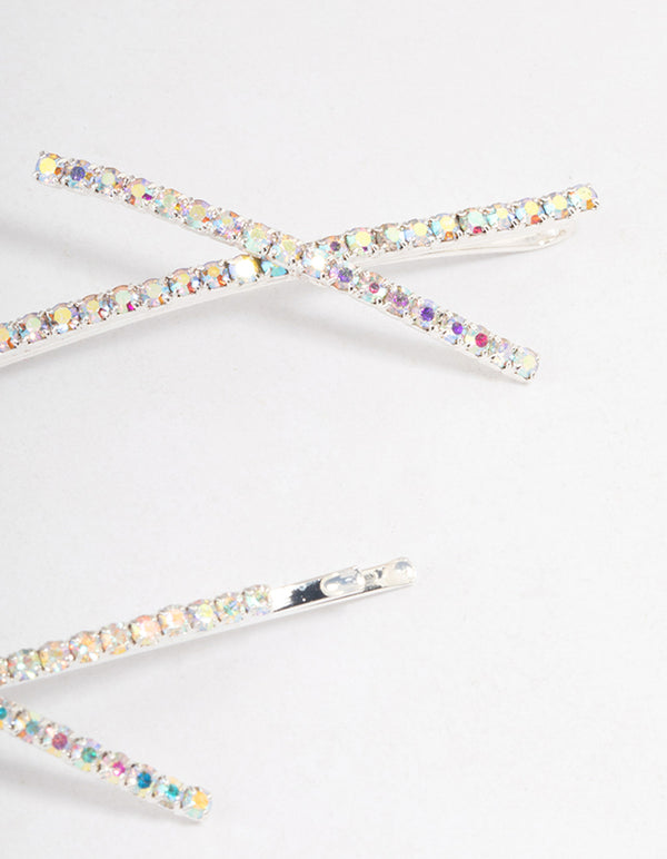 Silver Cross Slide Hair Clips Pack