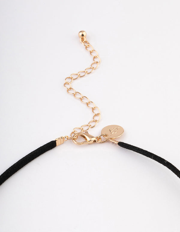 Large Black Puffy Heart Suede Cord Necklace