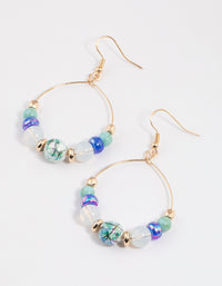 Blue Mixed Bead Wire Drop Earrings - link has visual effect only