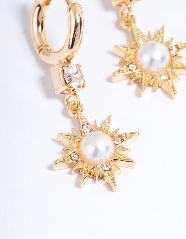 Gold Diamante & Pearl Cluster Huggie Earrings