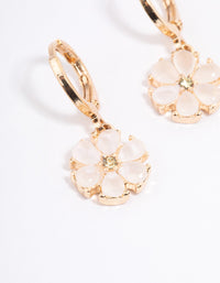 Gold Dainty Pearly Flower Huggie Earrings - link has visual effect only