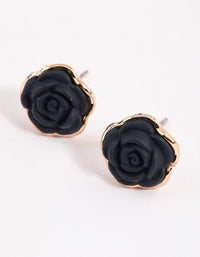 Black Coated Rose Stud Earrings - link has visual effect only