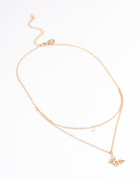 Gold Pearl & Butterfly Layered Necklace - link has visual effect only