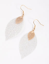 Gold Double Leaf Drop Earrings - link has visual effect only