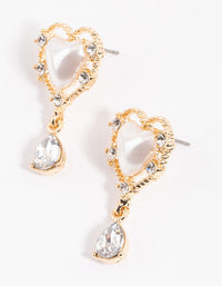 Gold Ornate Diamante & Heart Drop Earrings - link has visual effect only