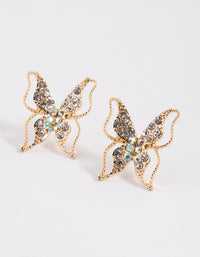 Gold Large Diamante Butterfly Stud Earrings - link has visual effect only