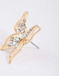 Gold Large Diamante Butterfly Stud Earrings - link has visual effect only