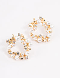 Gold Pearl & Diamante Wreath Stud Earrings - link has visual effect only