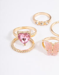 Gold Heart & Butterfly Ring 7-Pack - link has visual effect only