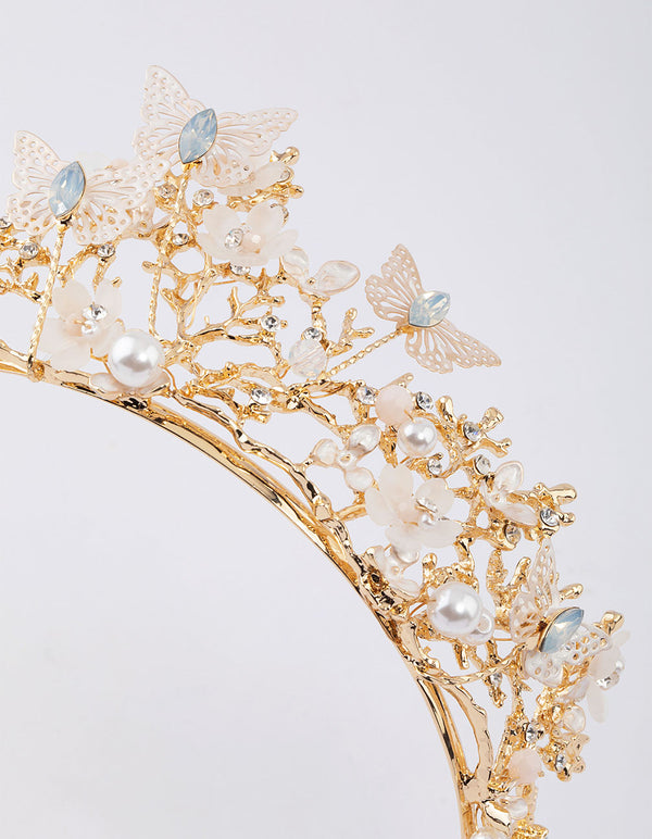 Gold Flower Butterfly Crown