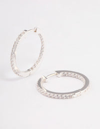 Silver Plated Brass  Cubic Zirconia Pave Huggie Hoop Earrings - link has visual effect only