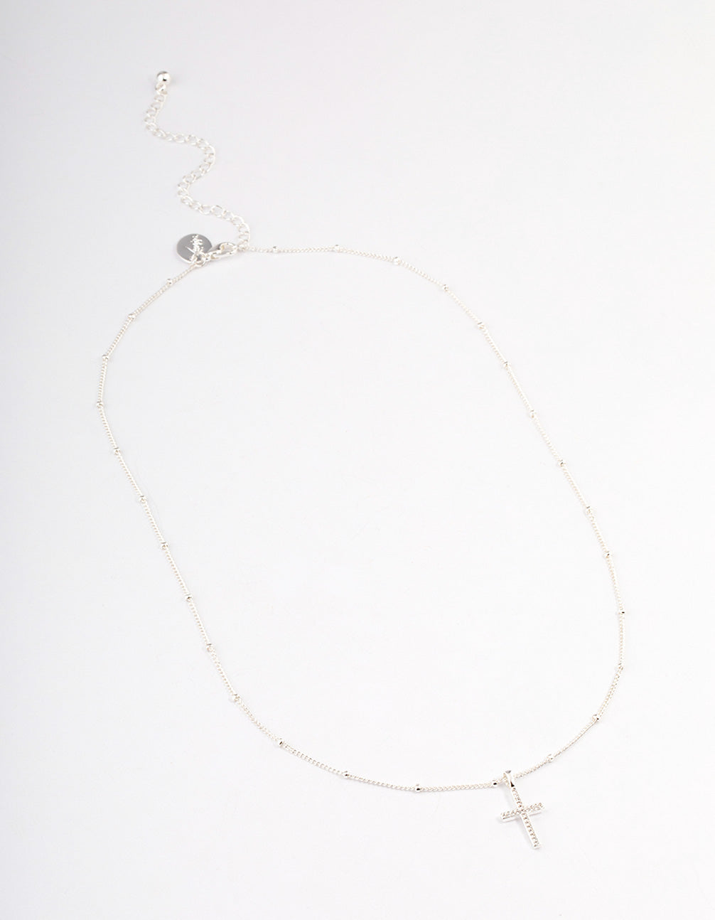 Silver Plated Brass  Cubic Zirconia Pave Cross Necklace