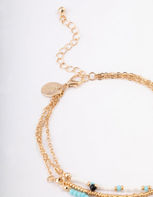 Gold Boho Evil Eye Anklet Pack