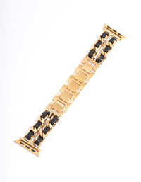 Gold & Black Faux Leather Watch Band 38/40/41mm - link has visual effect only