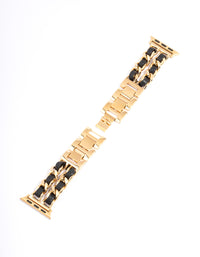 Gold & Black Faux Leather Watch Band 38/40/41mm - link has visual effect only