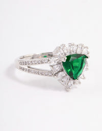 Silver Emerald Triangular Flare Ring - link has visual effect only