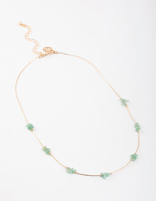 Gold Green Aventurine Mini Station Dainty Necklace
