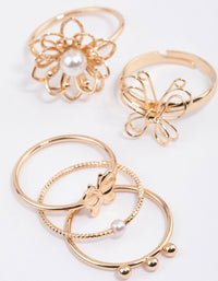 Gold Wire Flower & Butterfly Ring Pack - link has visual effect only