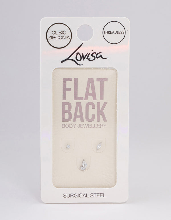 Surgical Steel Cubic Zirconia Leaf Flat Back Pack