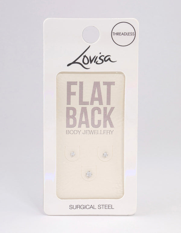 Surgical Steel Cubic Zirconia Stud Flat Back Pack