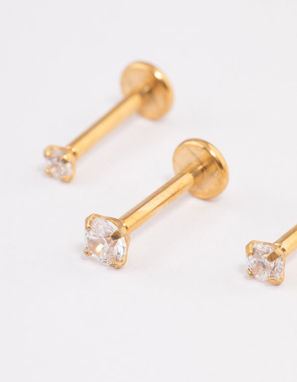 Gold Plated Surgical Steel Cubic Zirconia Stud Flat Back Pack